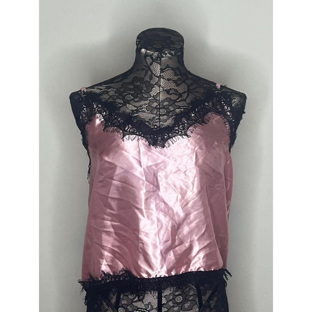 Y2K Pink & Black Lace Tank Size Large Like New
